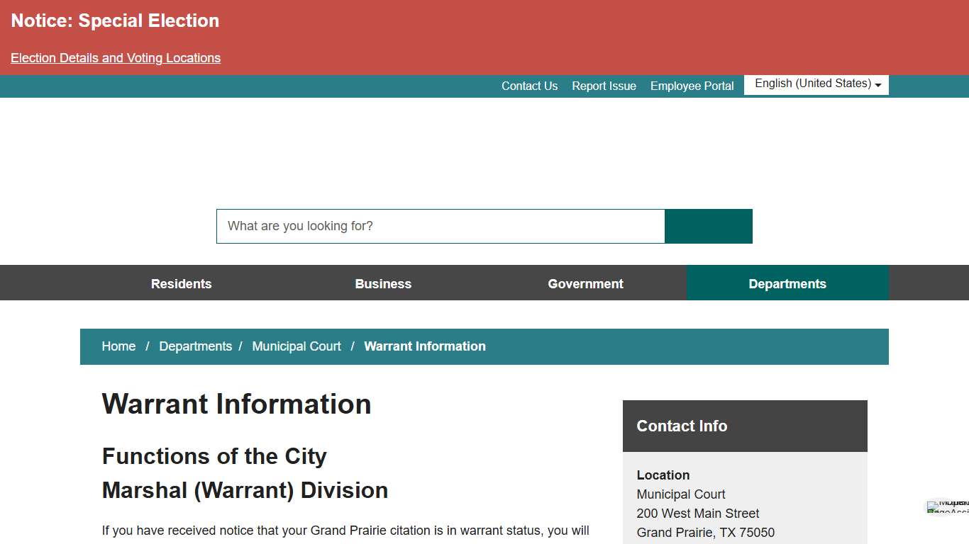 Warrant Information - City of Grand Prairie